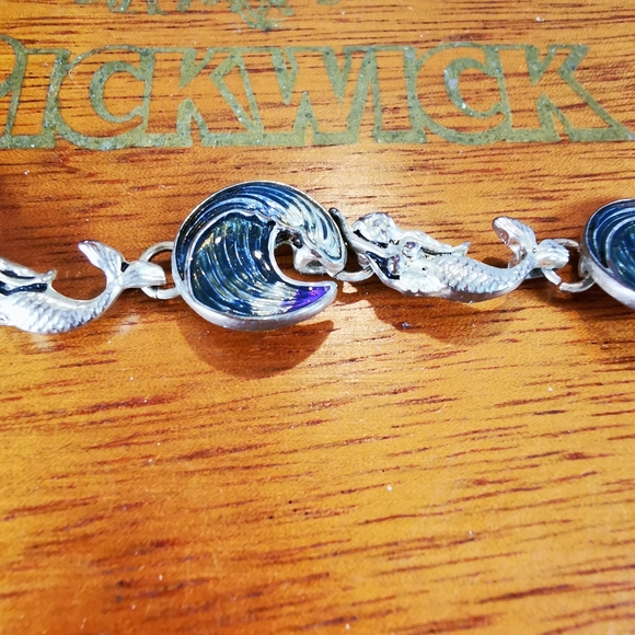 Mermaid and Wave Enamel on Silver Tone Bracelet - Picture 3 of 16